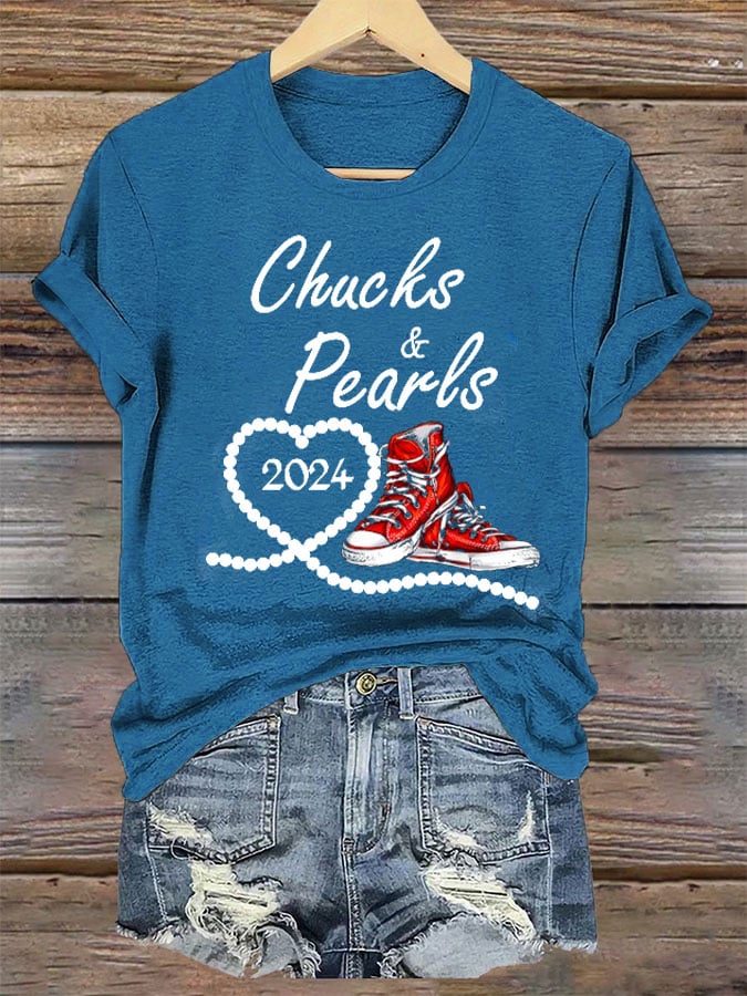 Women's Chucks & Pearls Printed Casual T-Shirt
