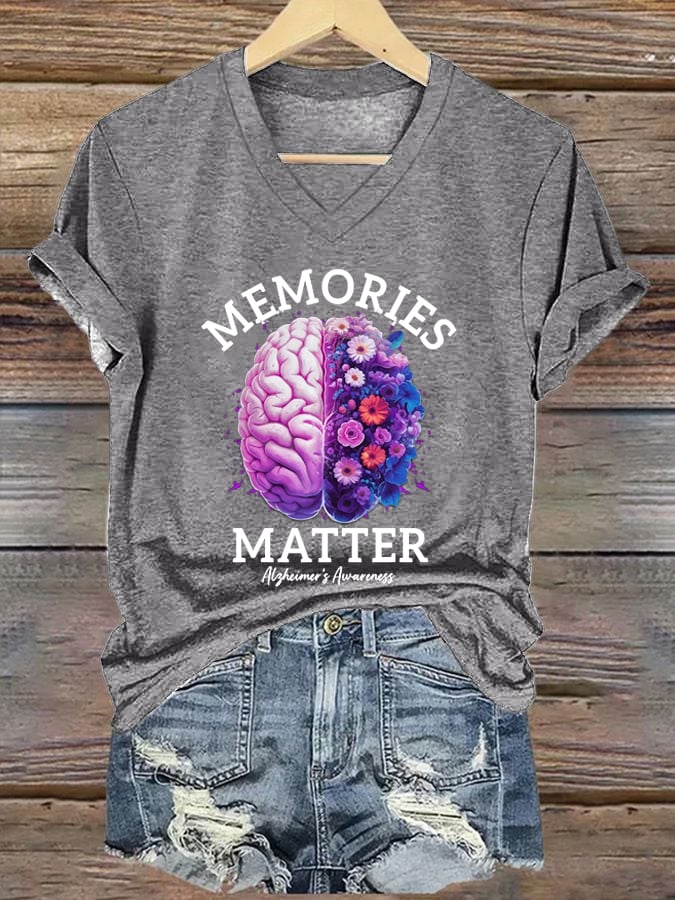Alzheimers Awareness Memories Matter Brain Flowers Alzheimers T Shirt
