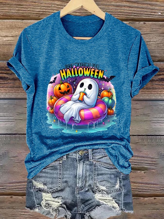Women's Just Waiting for Halloween Print Casual T-Shirt