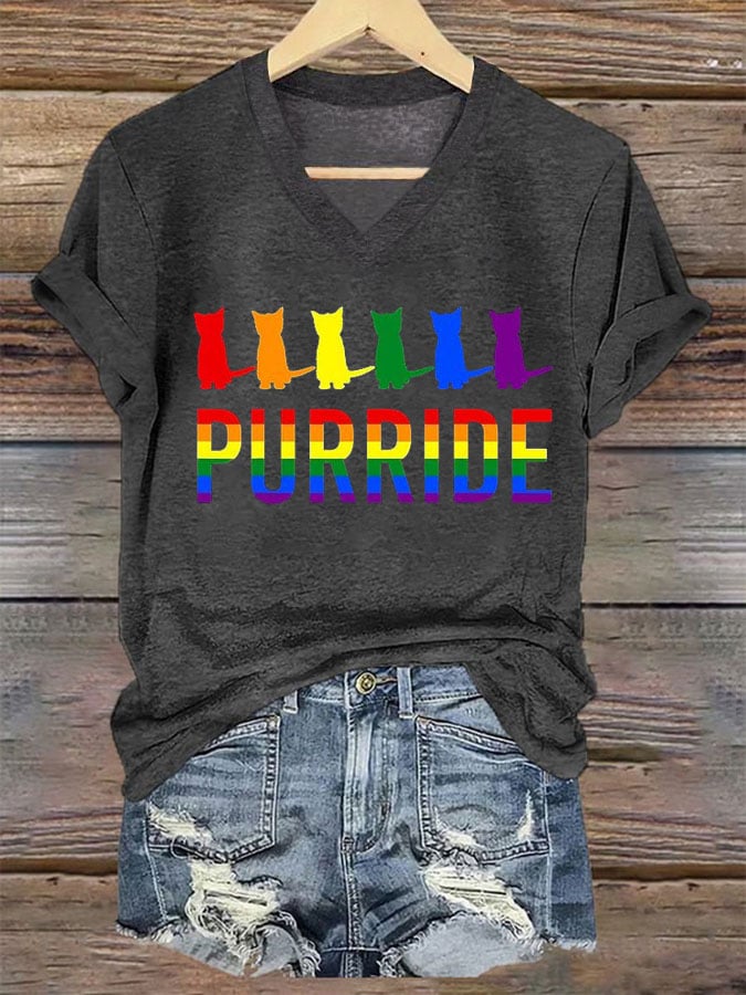 Women's La   Cat Purride Printed Short-Sleeved T-Shirt
