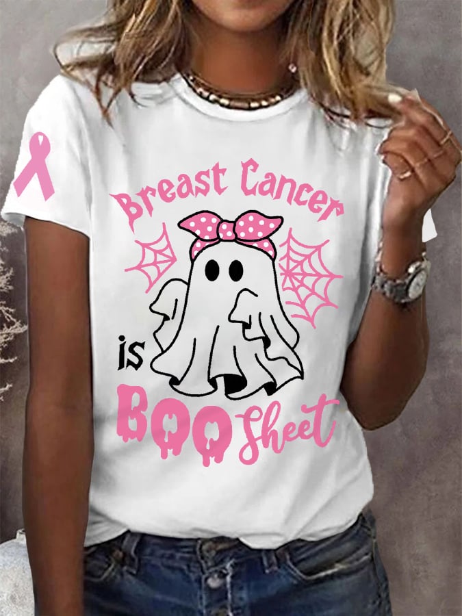 Women's Breast Cancer Is Boo Sheet Halloween Ghost Breast Cancer Awareness Warrior Tee