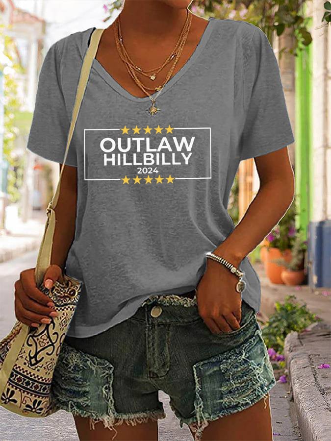 Women's Outlaw Hillbilly Print V-Neck T-Shirt