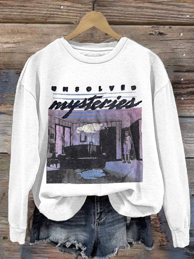 Retro Halloween Unsolved Mysteries Print Sweatshirt
