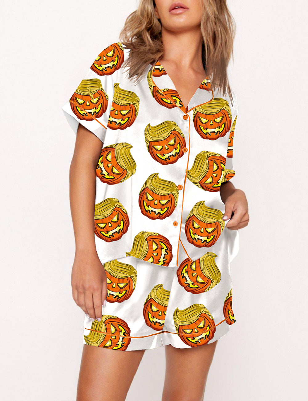 Women's Halloween Pumpkin Print Pajama Set