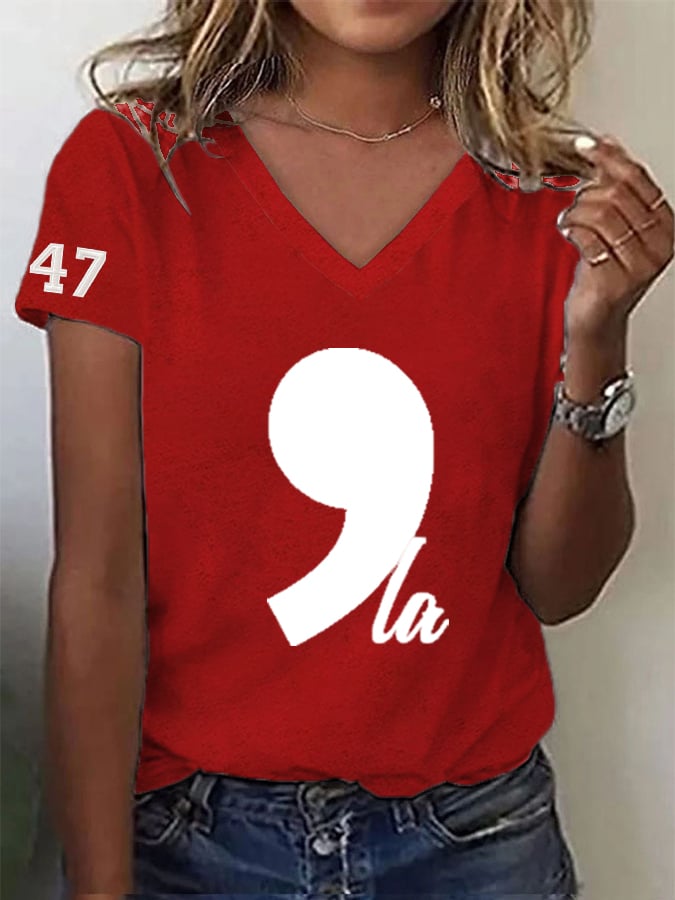 Women's la 47 Printed Casual V Neck T-Shirt