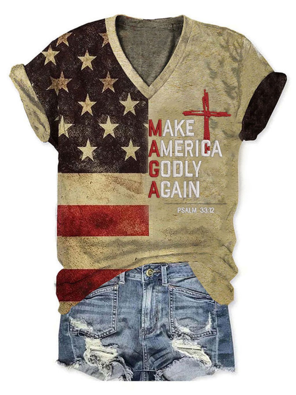 Women's American Woman Vote Art Print V-Neck T-Shirt