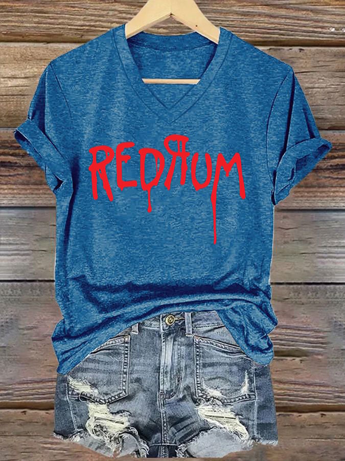 Women's Horrible Blood Redrum Print Casual T-Shirt