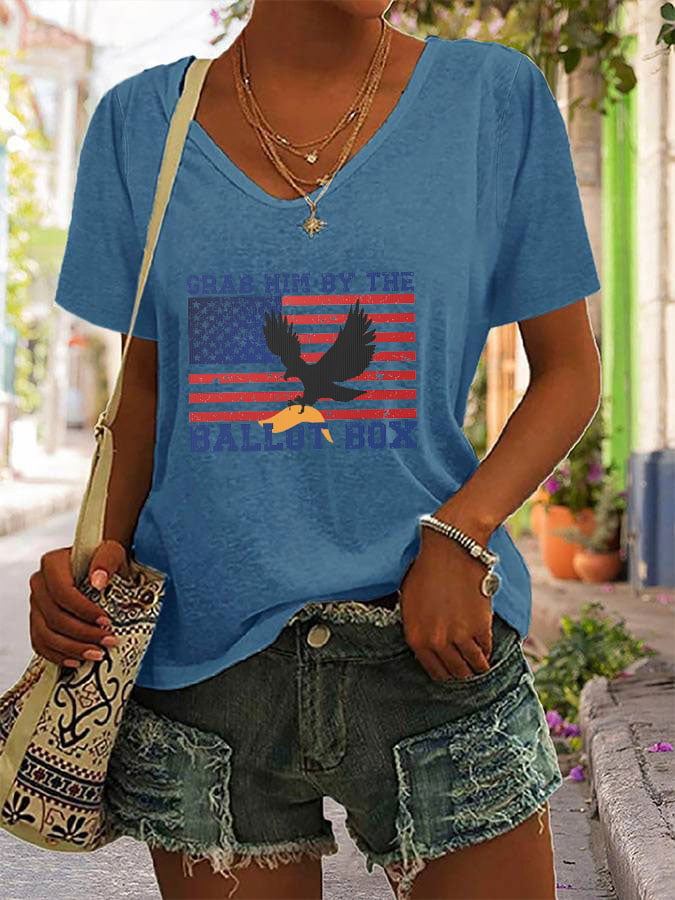 Women's Grab Him By The Ballot Box Print V-Neck T-Shirt