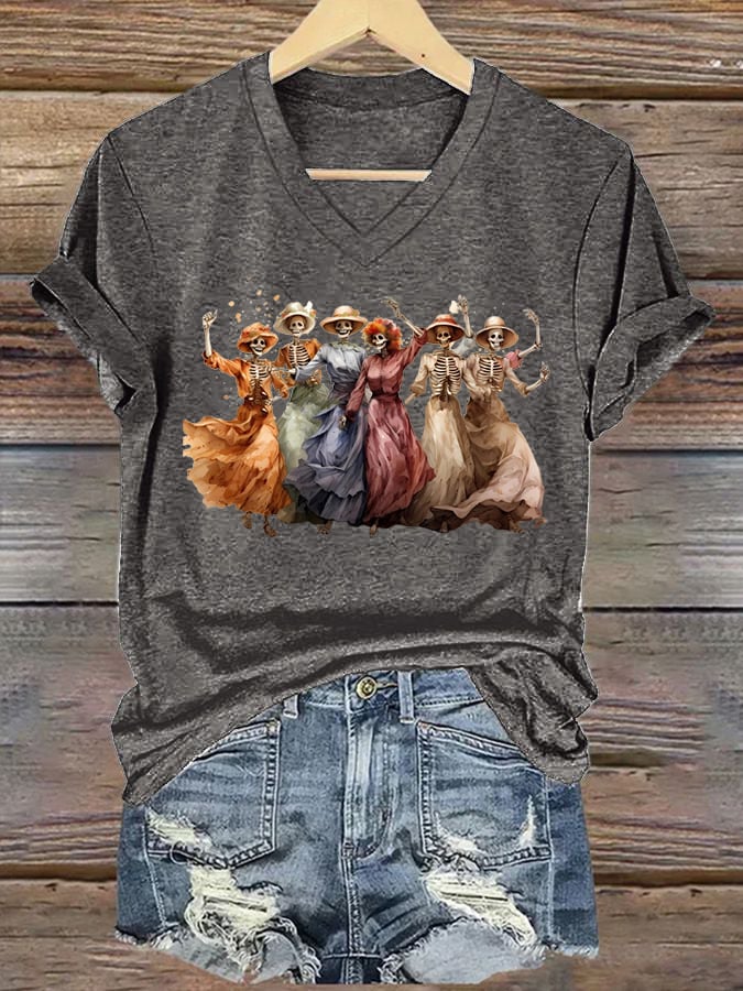 Women's Halloween Skull Print Casual T-Shirt