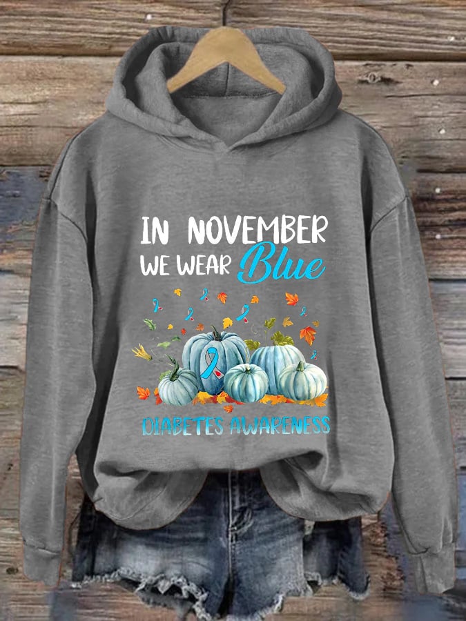 Women's Diabetes Awareness In November We Wear Blue Printd Hoodie