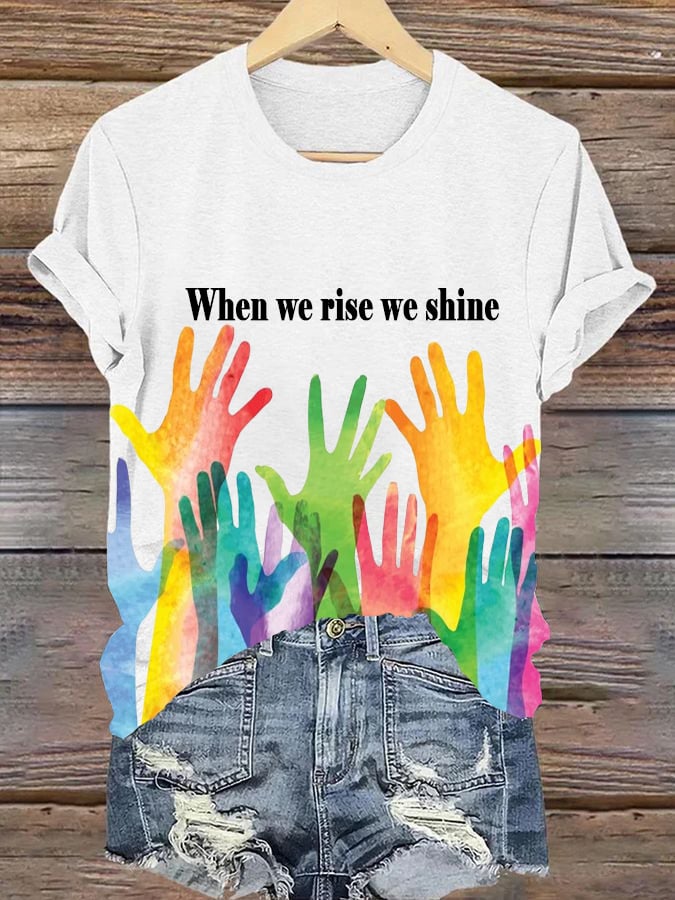 Women's When We Rise We Shine Printed V-Neck Short-Sleeved T-Shirt