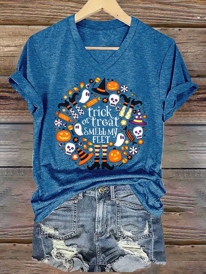 Women's Halloween Trick Or Treat Print T-shirt