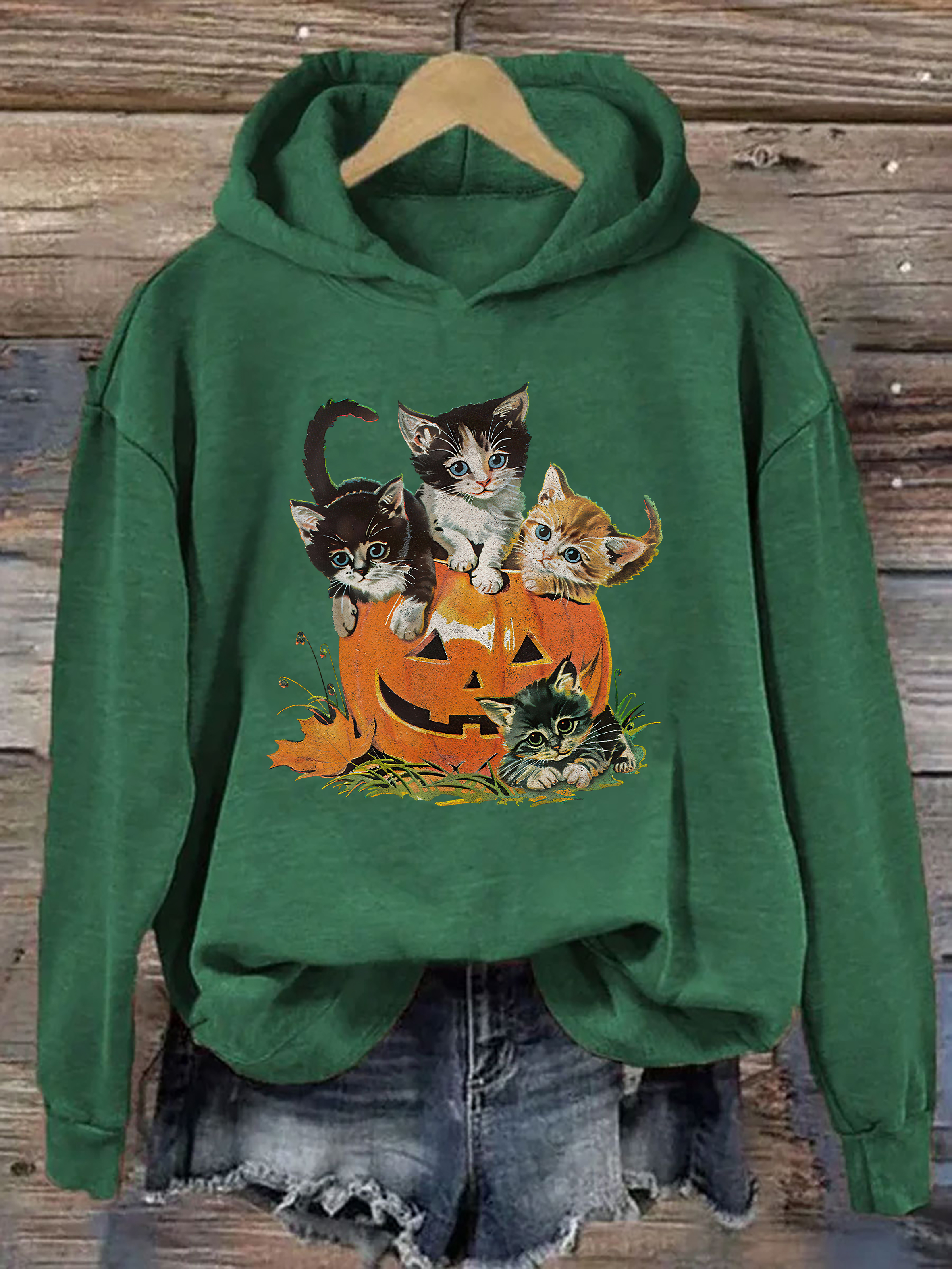 Vintage 90s Cat Halloween Hoodie
