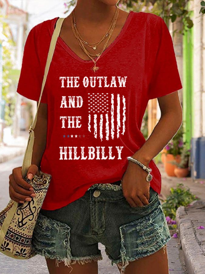 Women's The Outlaw and The Hillbilly Print V-Neck T-Shirt