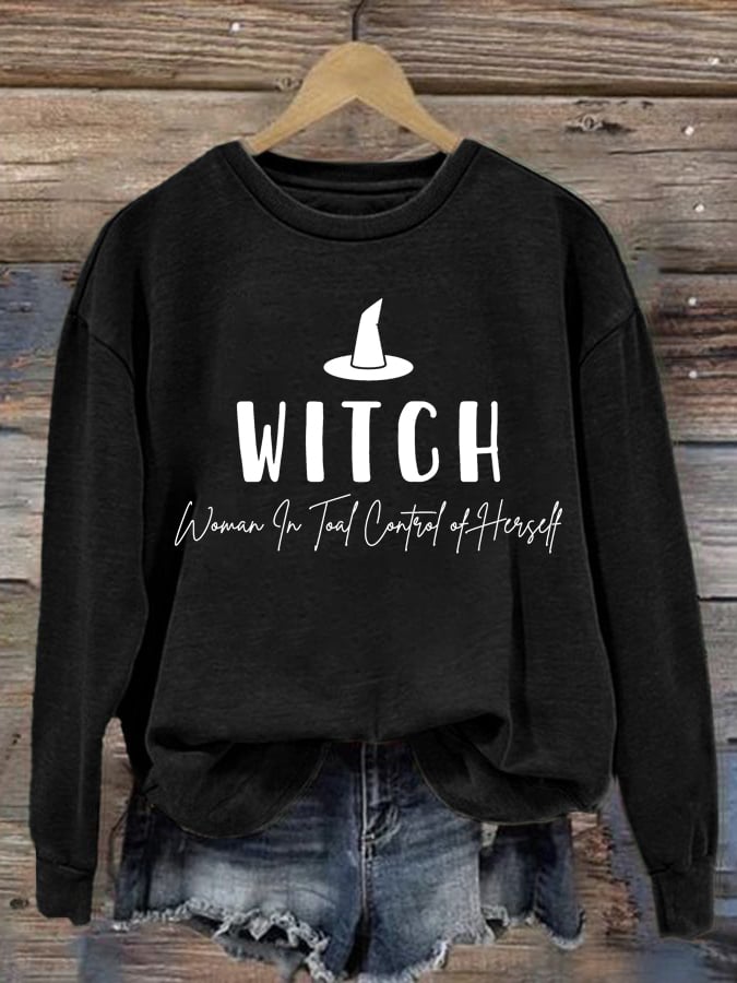 Women's WItch Woman In Total Control Of Herself Print Round Neck Sweatshirt