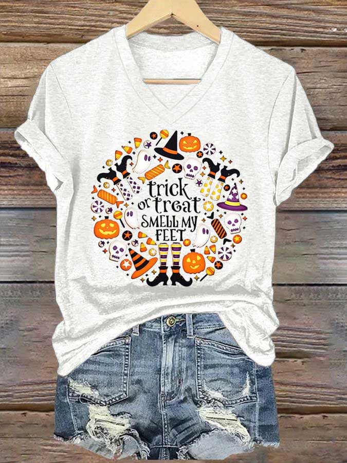 Women's Halloween Trick Or Treat Print T-shirt