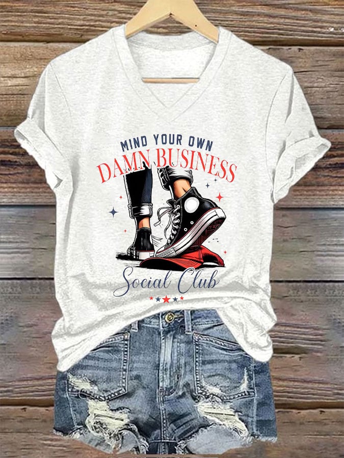 Women's Mind Your Damn Business Social Club Chucks&Red Hat Print T-Shirt