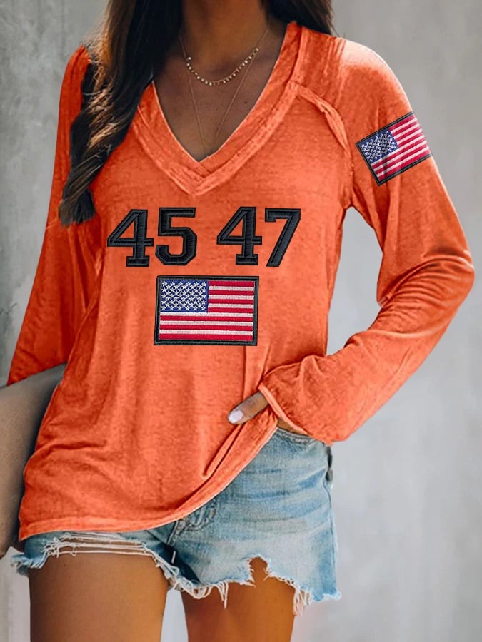 V-neck Retro 45 47 Print T-Shirt