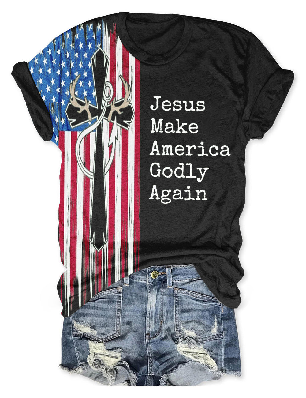 Women's Jesus Make America Godly Again Print T-Shirt