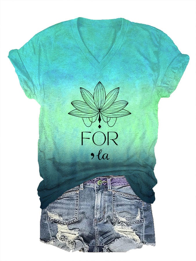 💙VOTE BLUE💙Women's Lotus For Comma La Print V-Neck T-Shirt