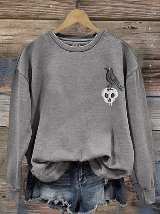 Women's Halloween Crow Skull Sweatshirt