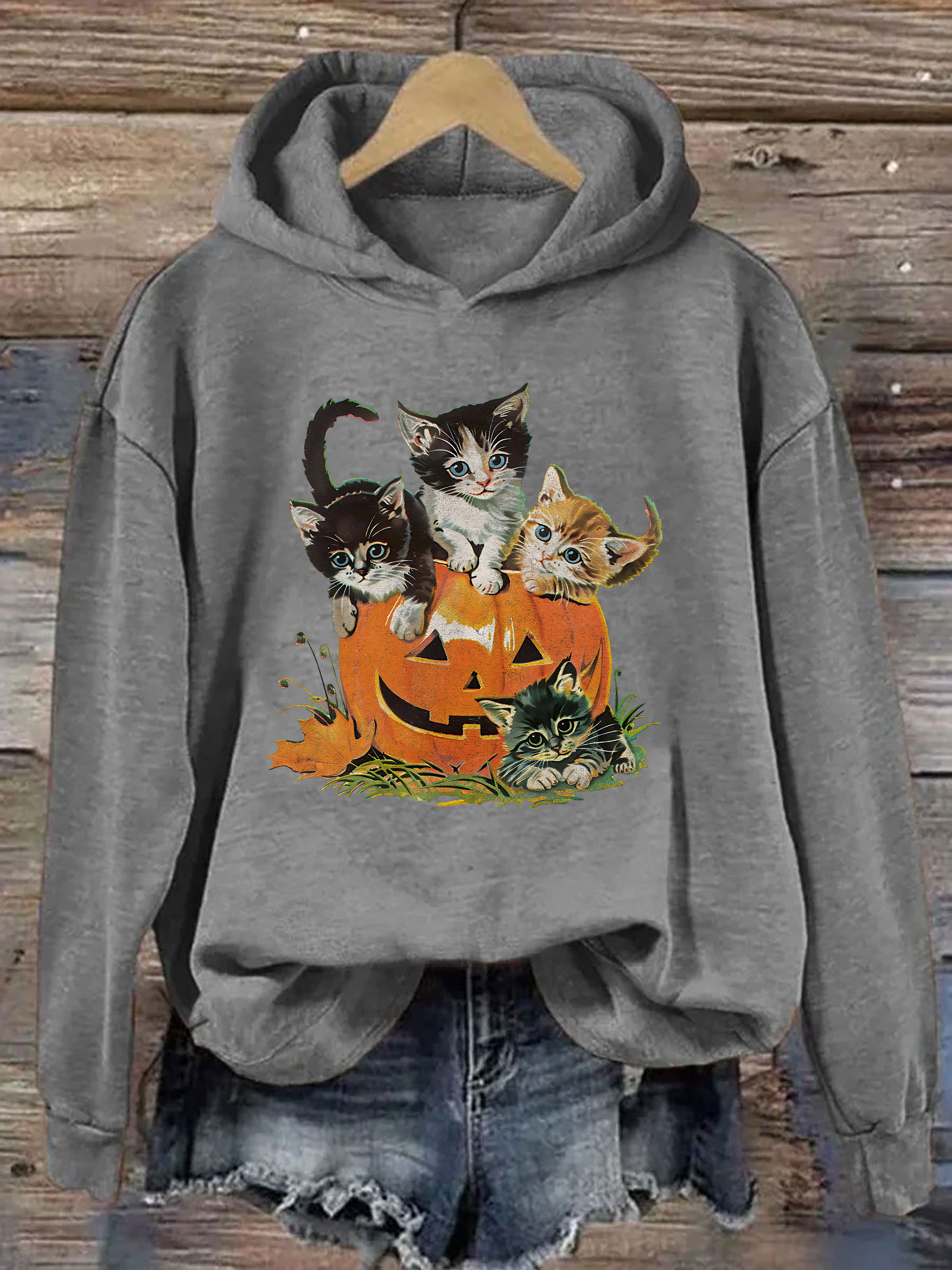 Vintage 90s Cat Halloween Hoodie