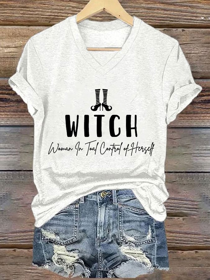 Women's Witch-Woman In Total Control Herself Print T-Shirt