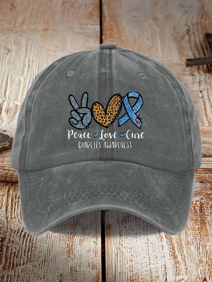 Diabetes Awareness Peace Love Cure Sunflower Print Hat