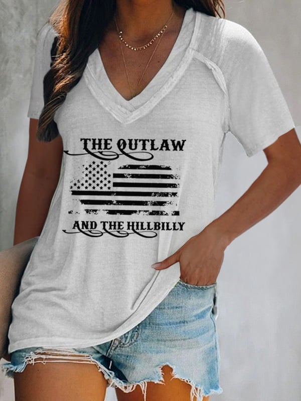 Women's The Outlaw and The Hillbilly Print V-Neck T-Shirt