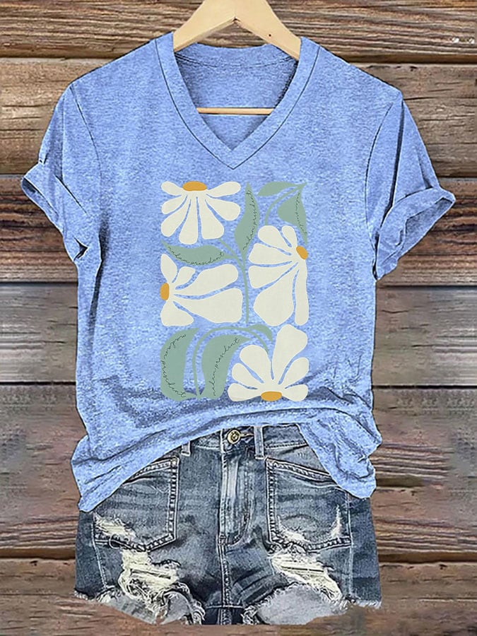 Women's Feminism Flower Print V-Neck T-Shirt