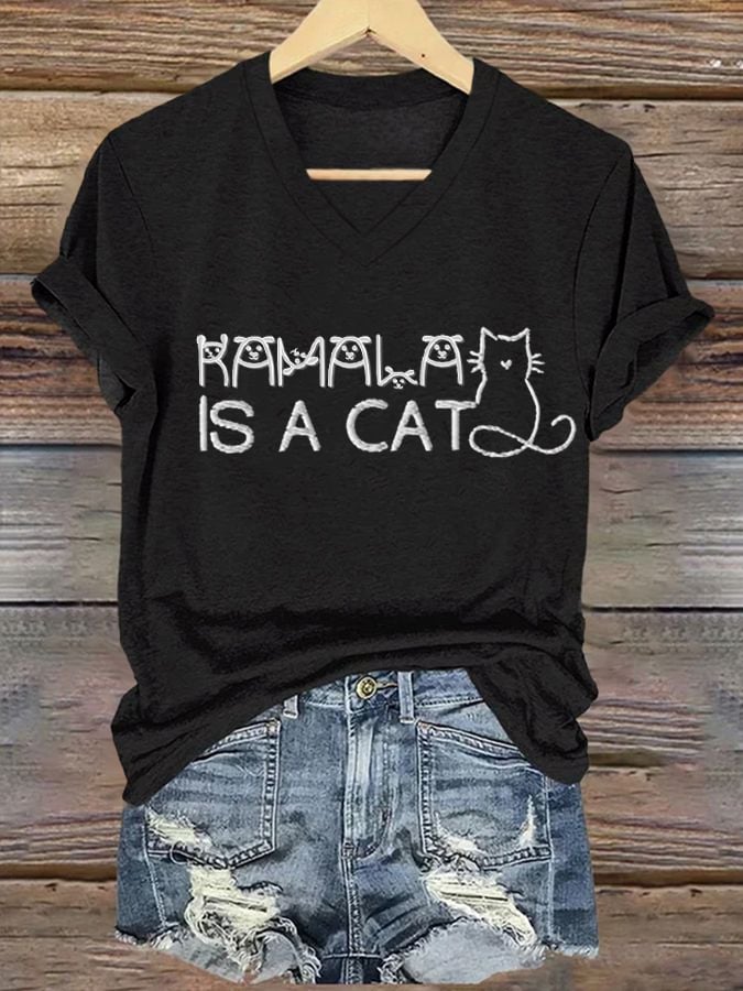 Women's La Is A Cat Print Casual T-Shirt