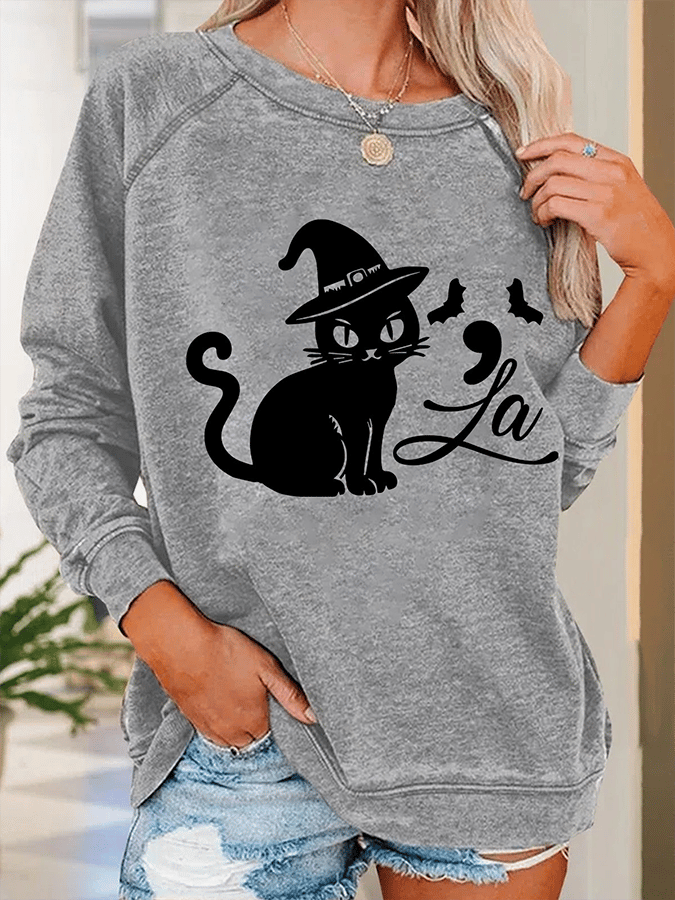 Women's Cat LA Print Casual Sweatshirt