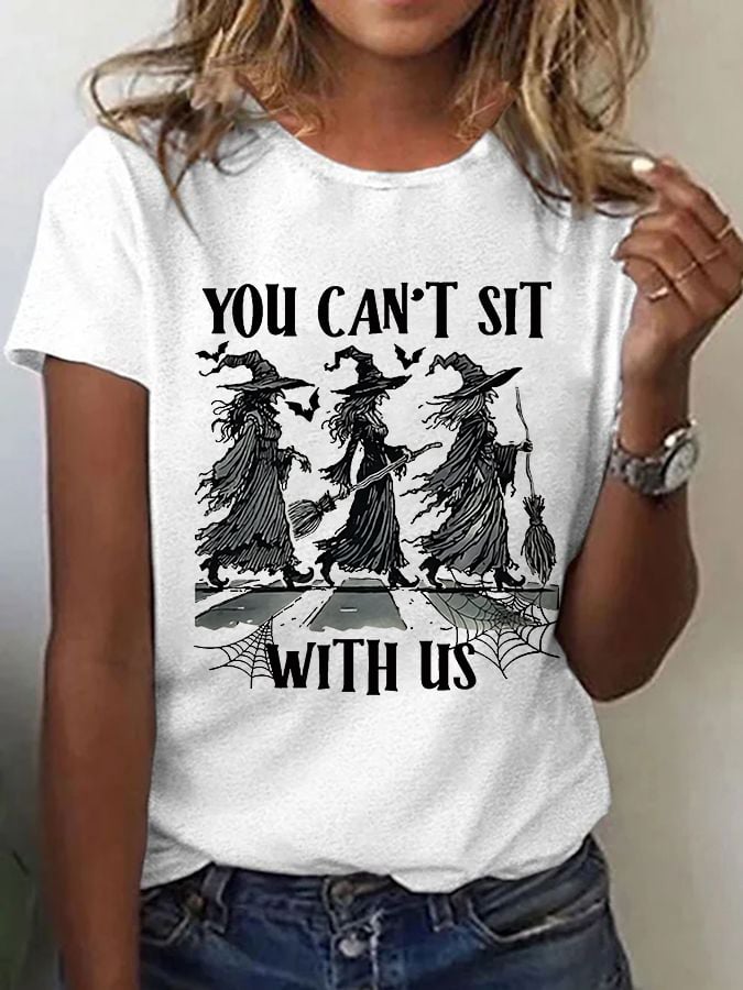 Women's Vintage Halloween Witch (You Can't Sit With Us) Print T-Shirt