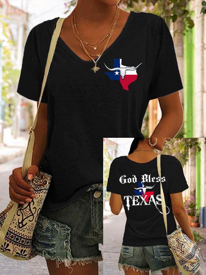 Women's God Bless Texas Printed Short-Sleeved T-Shirt