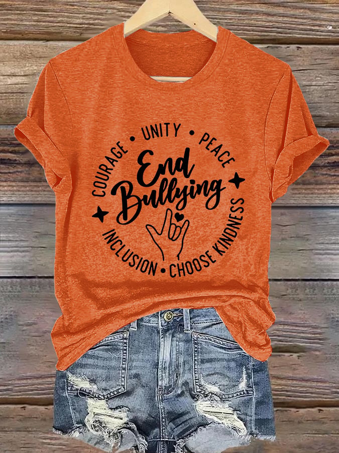 Retro Bullying Prevention Month Awareness End Bullying Choose Kindness Print T-Shirt