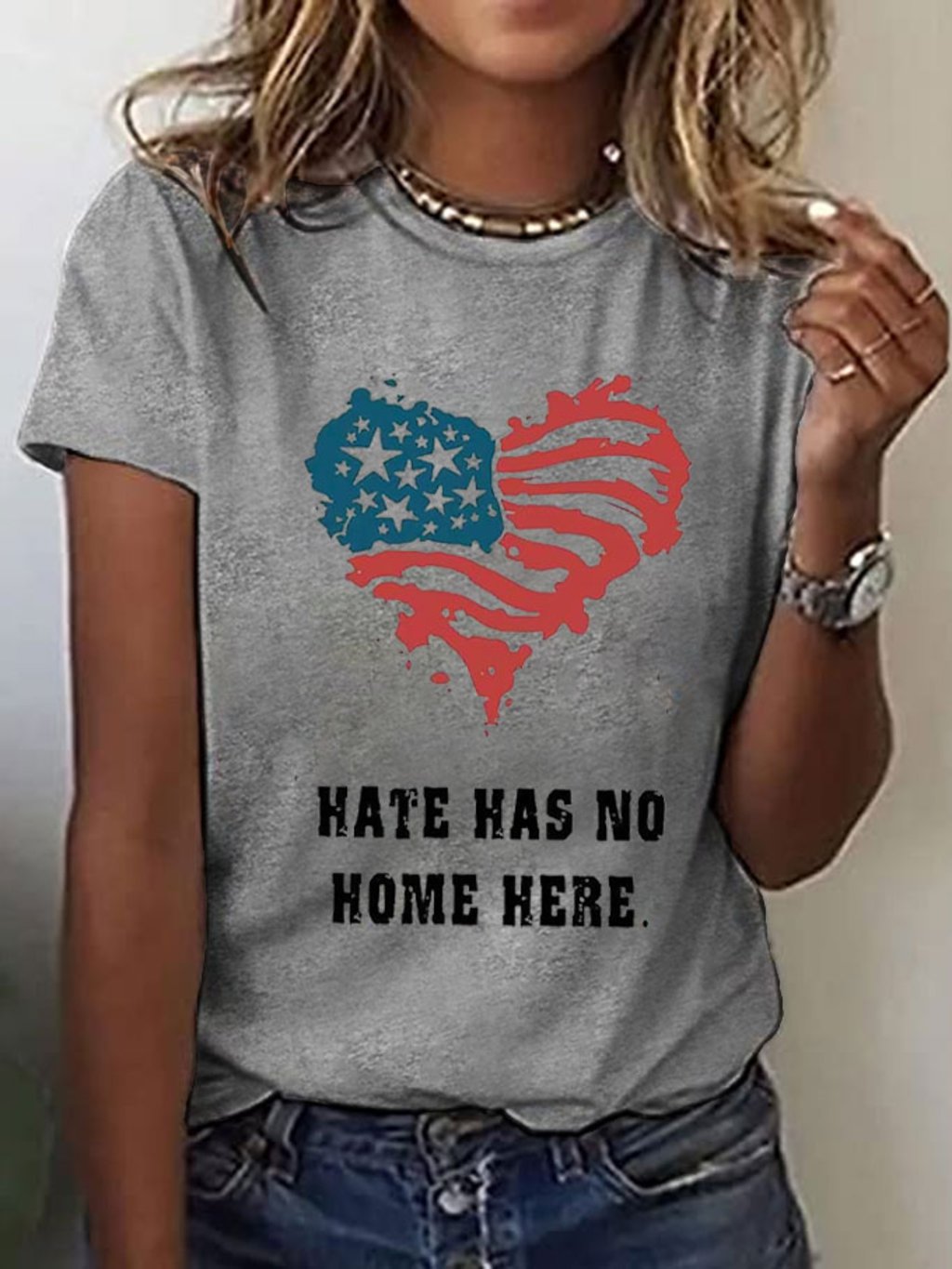 Women's Hate Has No Home Here Peace&Love Print T-Shirt
