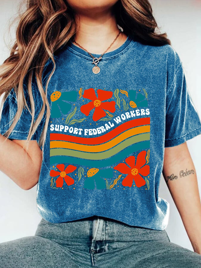 Retro Support Federal Workers Print T-Shirt