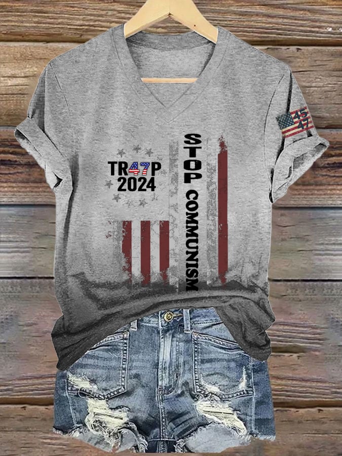 Women's Stop Communism 45 47 Flag   Printed Short-Sleeved T-Shirt