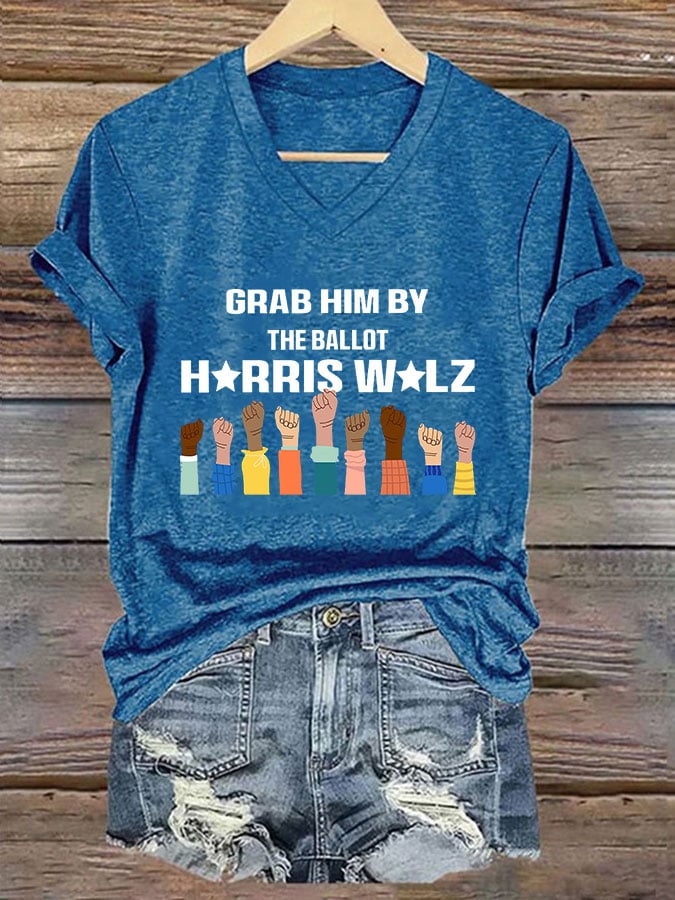 Women's Grab Him By The Ballot Print V-Neck T-Shirt