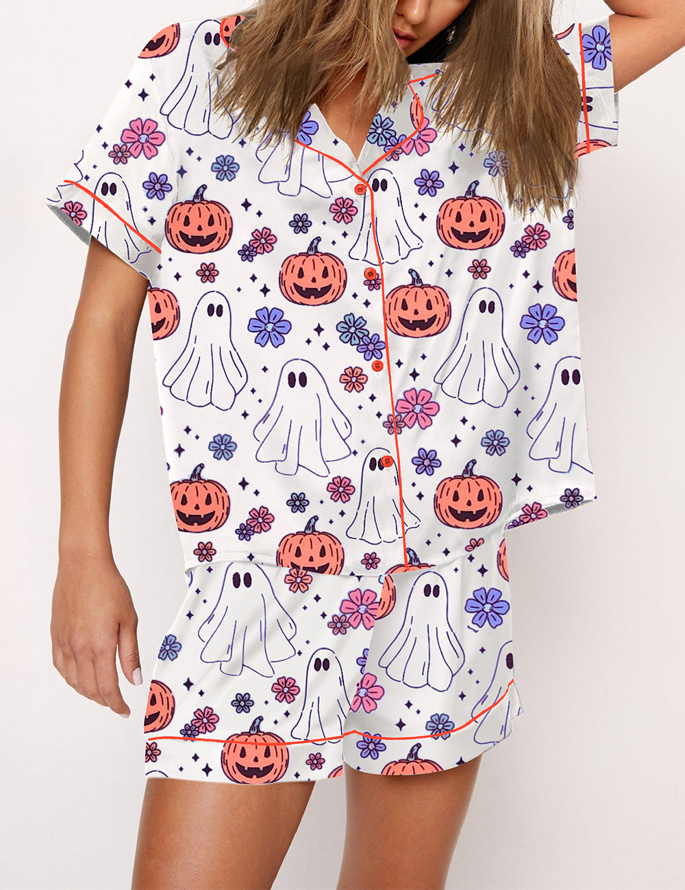 Women's Halloween Ghost Pumpkin Pajama Set