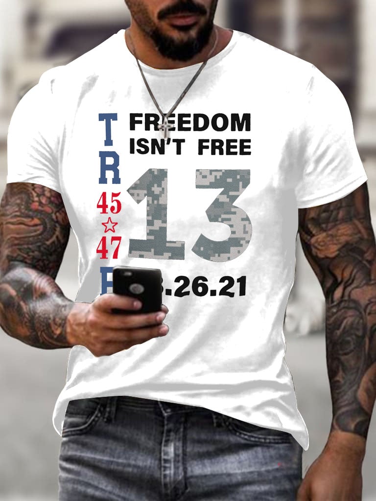 Men's Retro 13 US Fallen Soldiers Memorial Freedom Print T-Shirt
