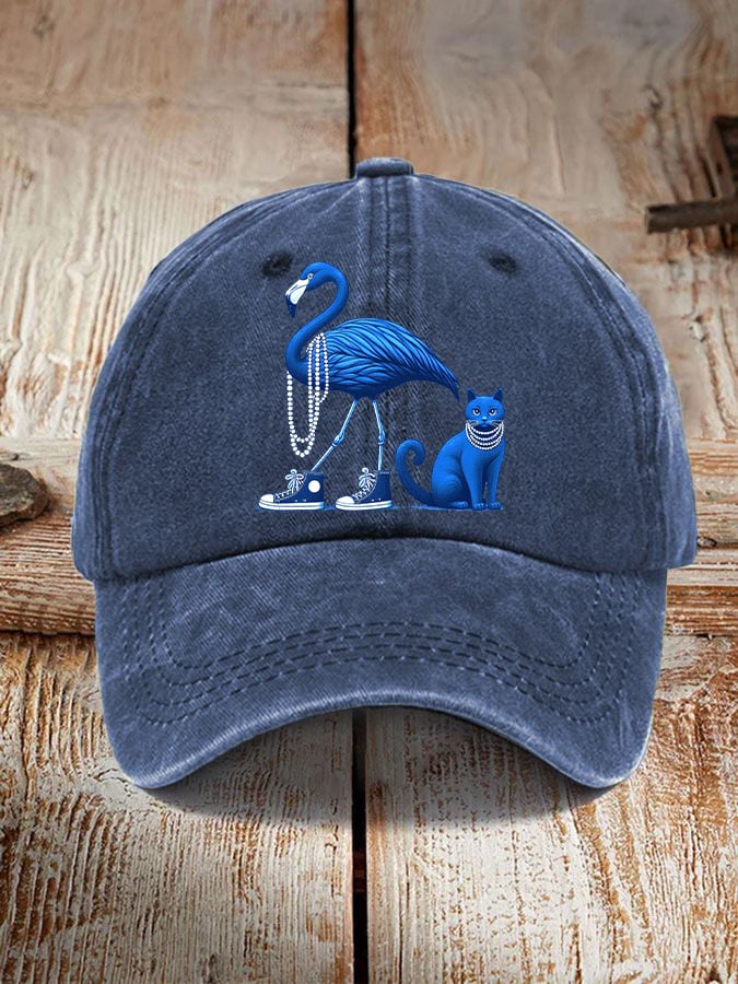 Pearl necklace canvas shoes flamingo & pearl necklace blue cat print casual unisex hat