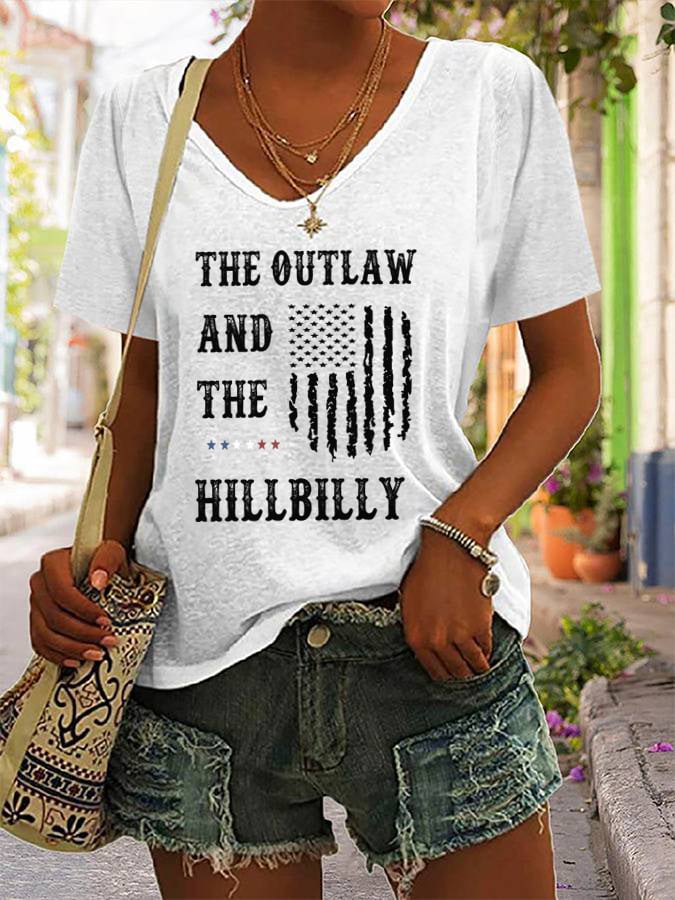 Women's The Outlaw and The Hillbilly Print V-Neck T-Shirt