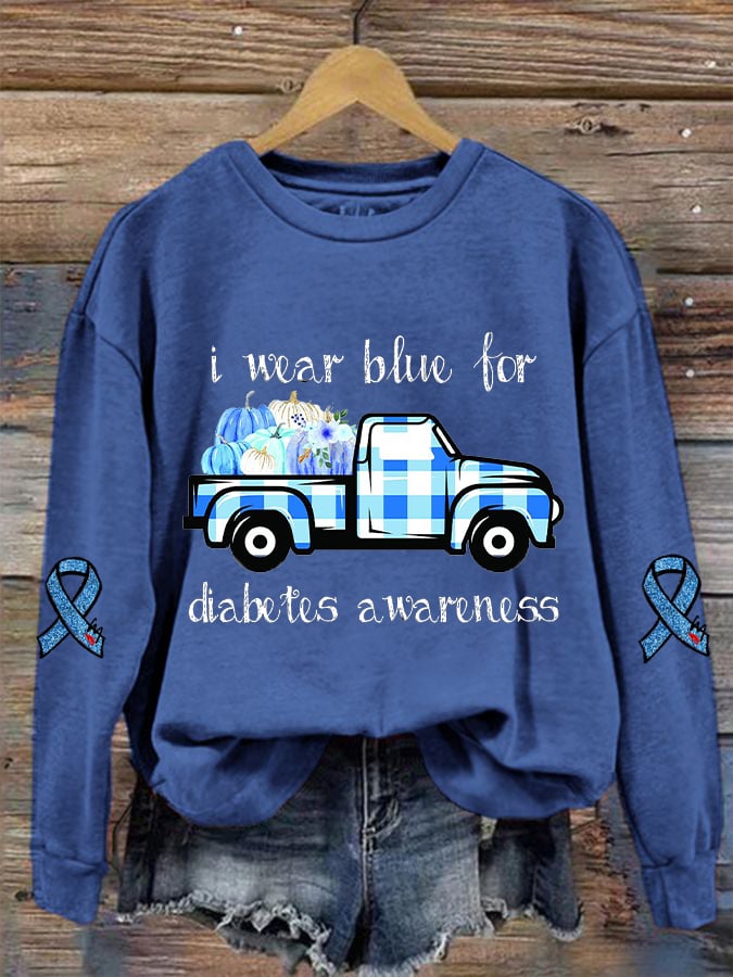 Women's Diabetes Awareness In November We Wear Blue Printed Sweatshirt