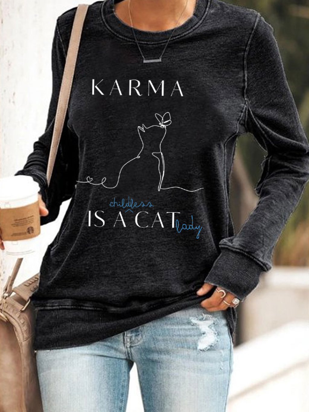 Women's Karma Is A Childless Cat Lady Printed Sweatshirt