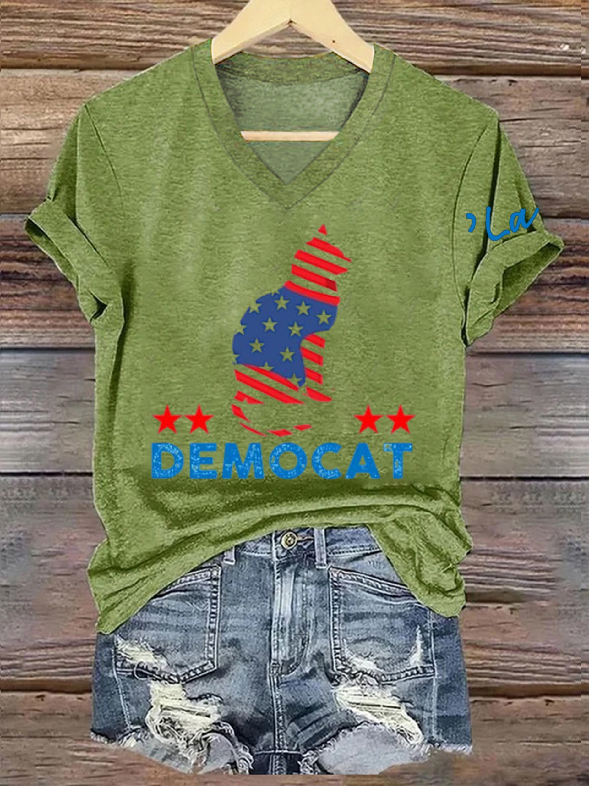 Women's La 2024 Democat Printed Short-Sleeved T-Shirt