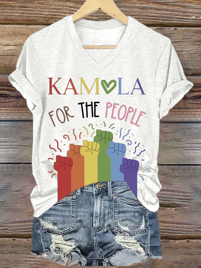 Women's For The People Print V Neck T-Shirt