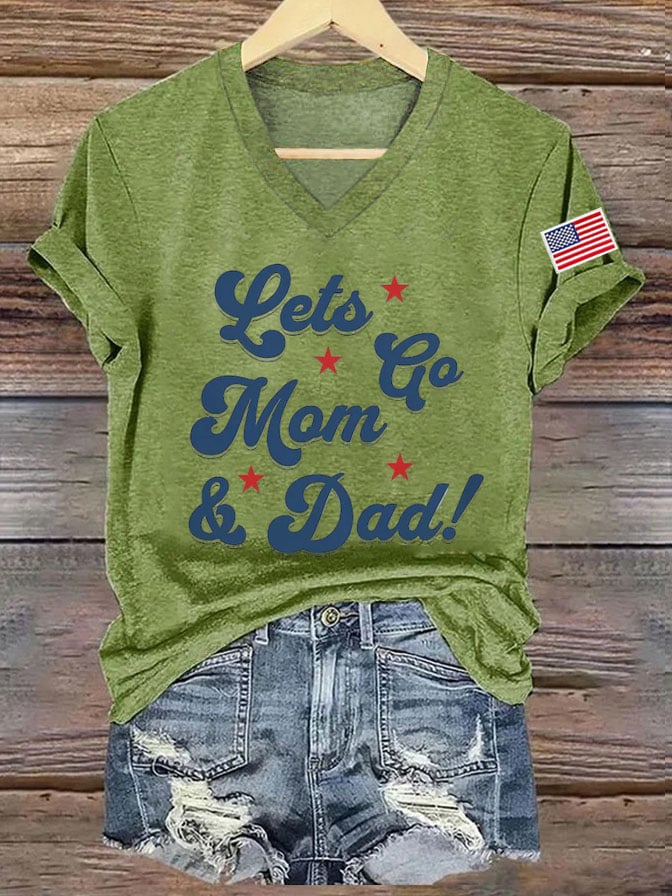 Women's Let‘s Go Dad Mom Printed Short-Sleeved T-Shirt