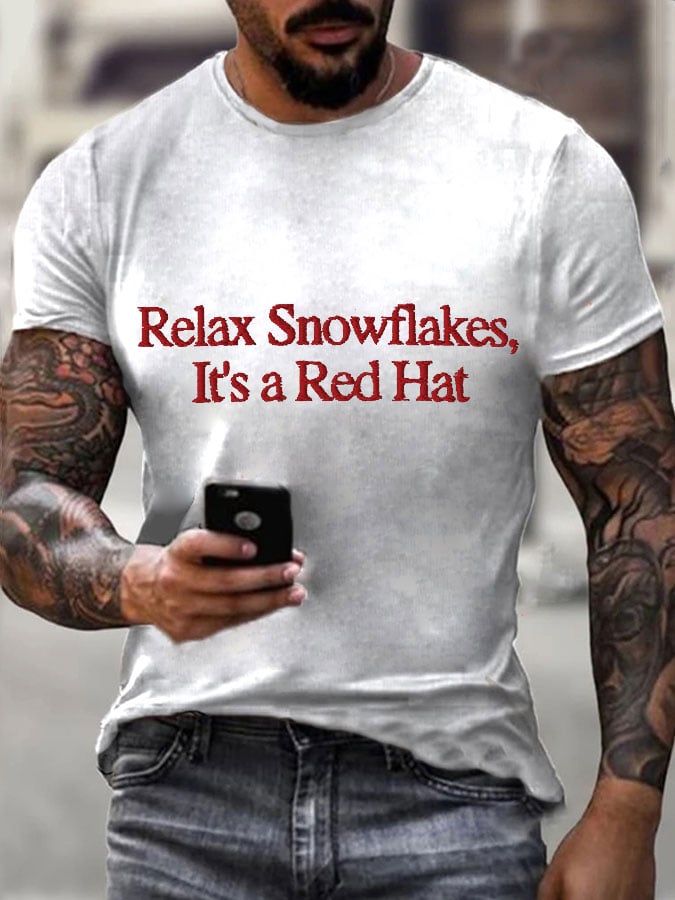 Men's Relax Snowflakes Its a Red Hat Print T-shirt