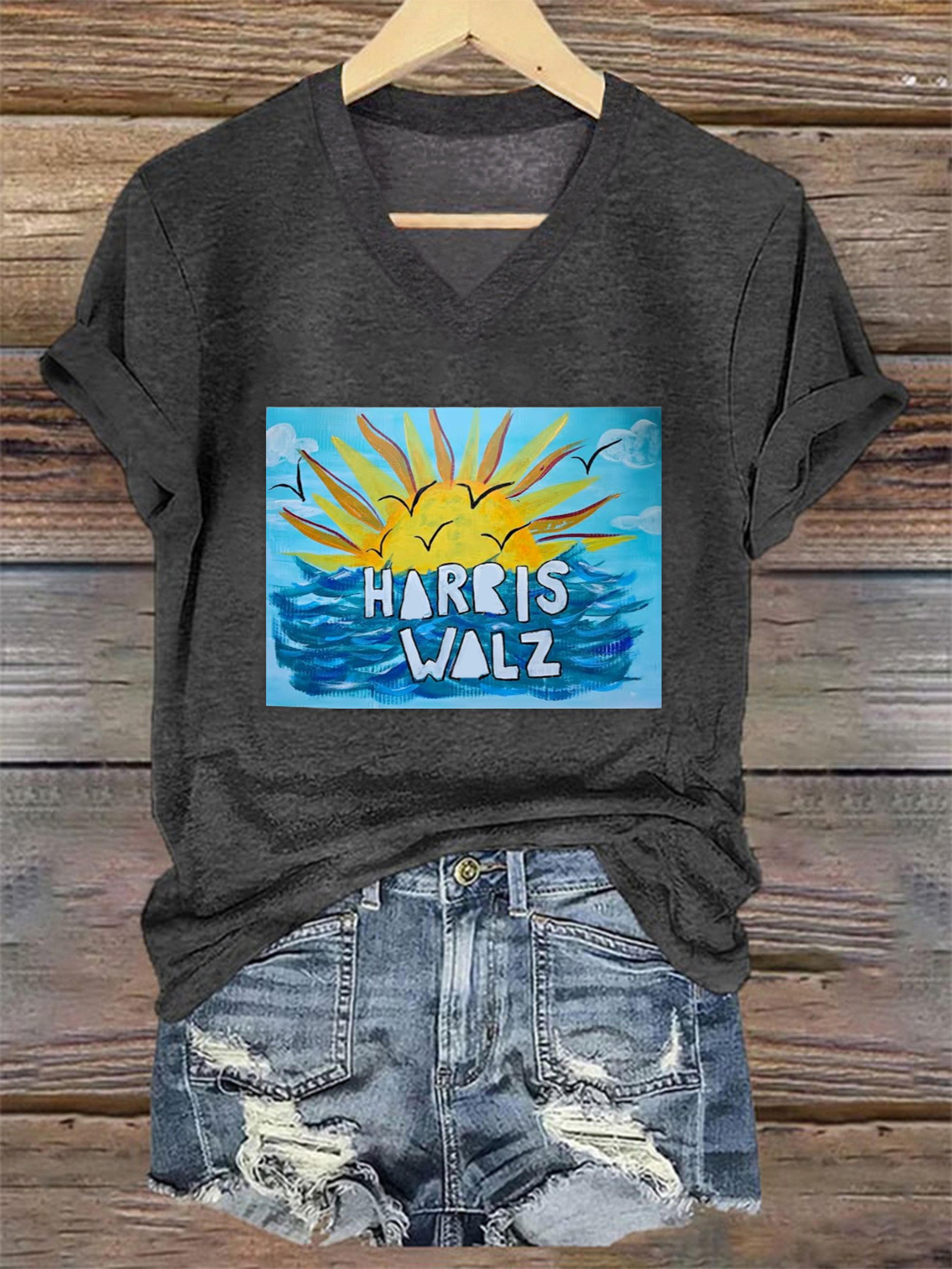 Women's La 2024 Blue Wave Printed Short-Sleeved T-Shirt